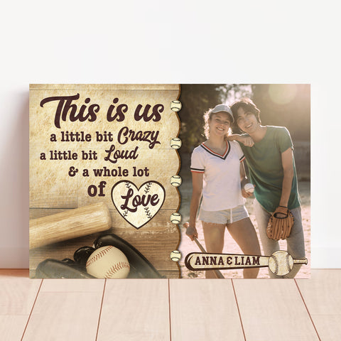 Personalized Name Sports Canvas, A Whole Lot Of Love Phrase Artwork, Baseball Bat And Glove Theme Couple Wall Decor Canvas Wall Art, Gifts For Him Her Poster Print Gifts For Valentine