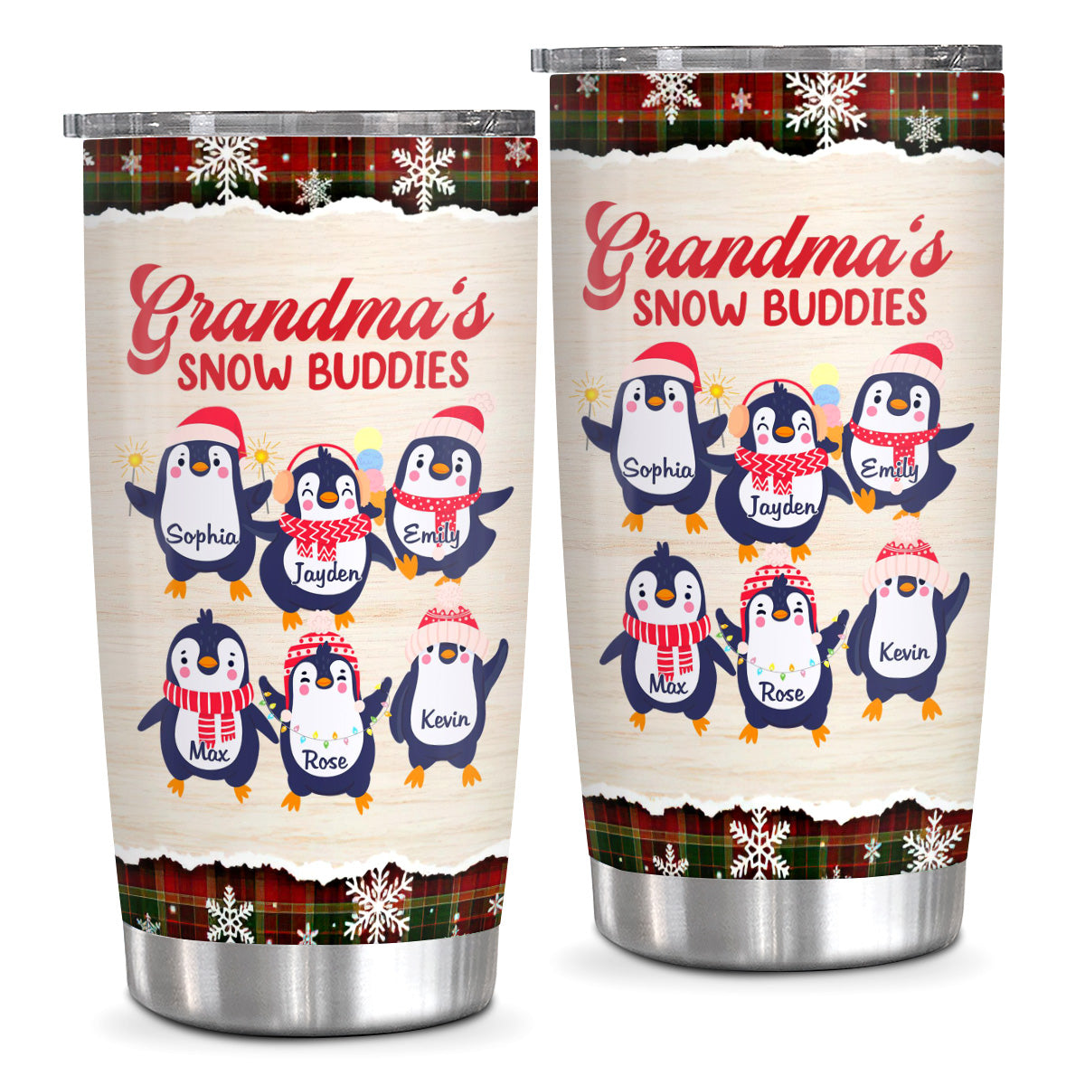 Christmas Penguin, Grandmas Buddies Insulated Tumbler, Stainless Steel Beverage Cup, Penguin Xmas Cup, Custom Grandkids Drinkware, Personalized Tumbler, Gifts For Nana From Grandkids