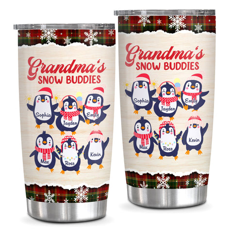 Christmas Penguin, Grandmas Buddies Insulated Tumbler, Stainless Steel Beverage Cup, Penguin Xmas Cup, Custom Grandkids Drinkware, Personalized Tumbler, Gifts For Nana From Grandkids