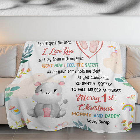 Merry 1st Christmas Mommy Daddy I've Only Been With You A While Footprint Baby Hippo, Personalized Blanket, Gifts For New Parents, Fleece Sherpa Blanket, New Parents, Gifts For Xmas