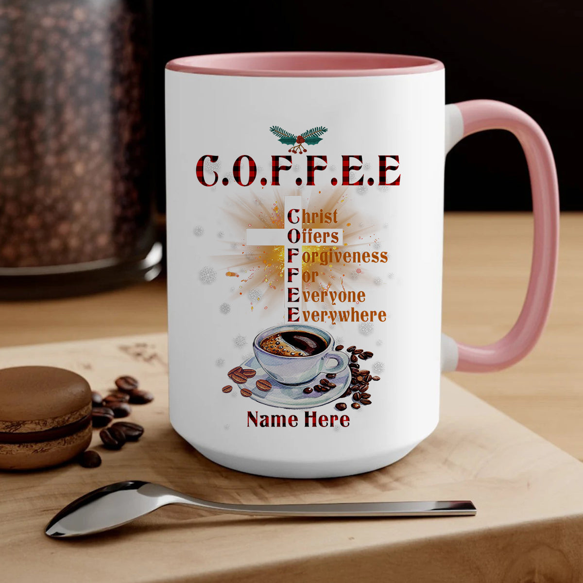 Personalized Coffee Mug For Christian Men Women From Family Friends Christ Offers Forgiveness For Everyone Everywhere Custom Name Religious Gifts Ideas Ceramic 11 15Oz Cup For Birthday
