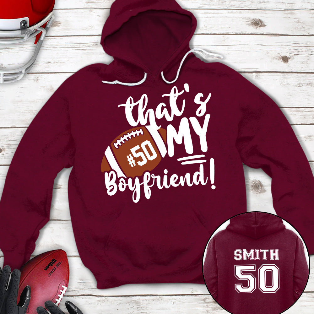 Personalized T-Shirt For Girlfriend Her Football Gifts That's My Boyfriend There For Football Girlfriend Football Family Games Day Cheer For Football Custom Title And Number Short  Tee