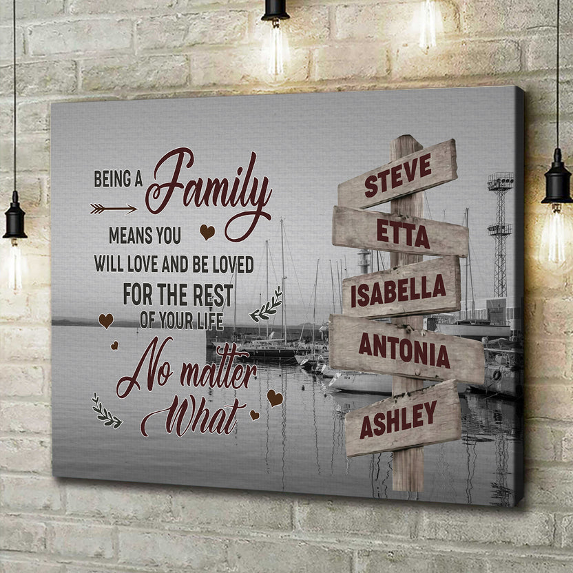 Family Gifts, Ocean Dock Being Family Means You Will Love And Be Loved For The Rest Of Your Life Wooden Vintage Personalized Canvas Wall Art, Gifts For Mom Dad, Poster Prints Home Decor