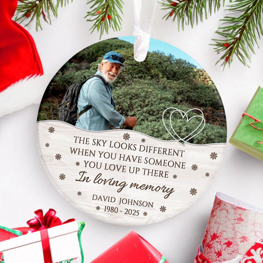 Sympathy Gifts, Memorial Ornament, The Sky Looks Different When You Have Someone You Love Up There Ceramic/ Plastic Circle Ornament For Loss Of Mom Dad, Xmas Tree Decoration