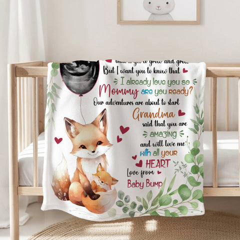 New Mom Gifts Ideas, I Already Love You Leaf Mommy Baby Fox With Balloon Botanical, Personalized Blanket, Gifts For New Mommy, Fleece Sherpa Blanket For Mother's Day