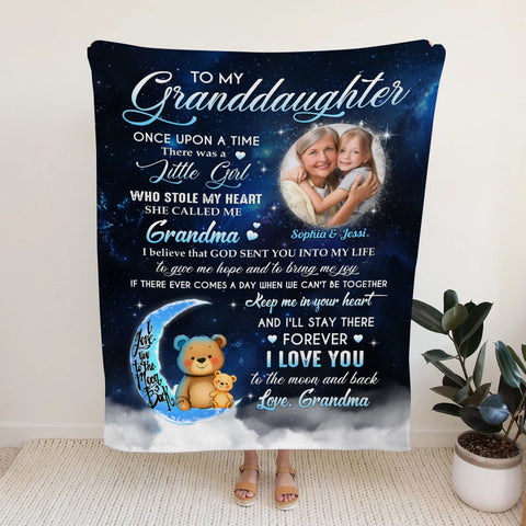 Granddaughter Gifts, She Called Me Grandma Bear Photo, Personalized Blanket, Gifts For Granddaughter Fleece Sherpa Blanket