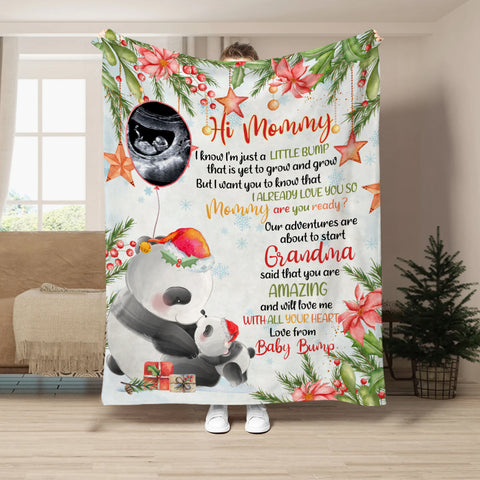Personalized Panda Christmas Baby Blanket, Custom Photo Ultrasound Baby Bump Gifts For New Mom New Dad Wife, Christmas Fleece Sherpa Blanket Expecting Parents Gifts For Mom To Be,