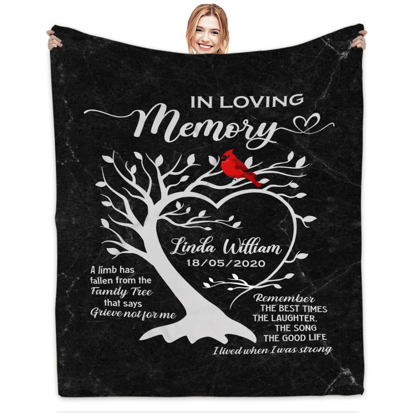 Remembrance Gifts, Personalized Memorial Blanket With Photo, A Limb Has Fallen From Family Tree Red Bird, Loss Of Mom Dad Blanket, Fleece Sherpa, Sympathy Gifts For Anniversary