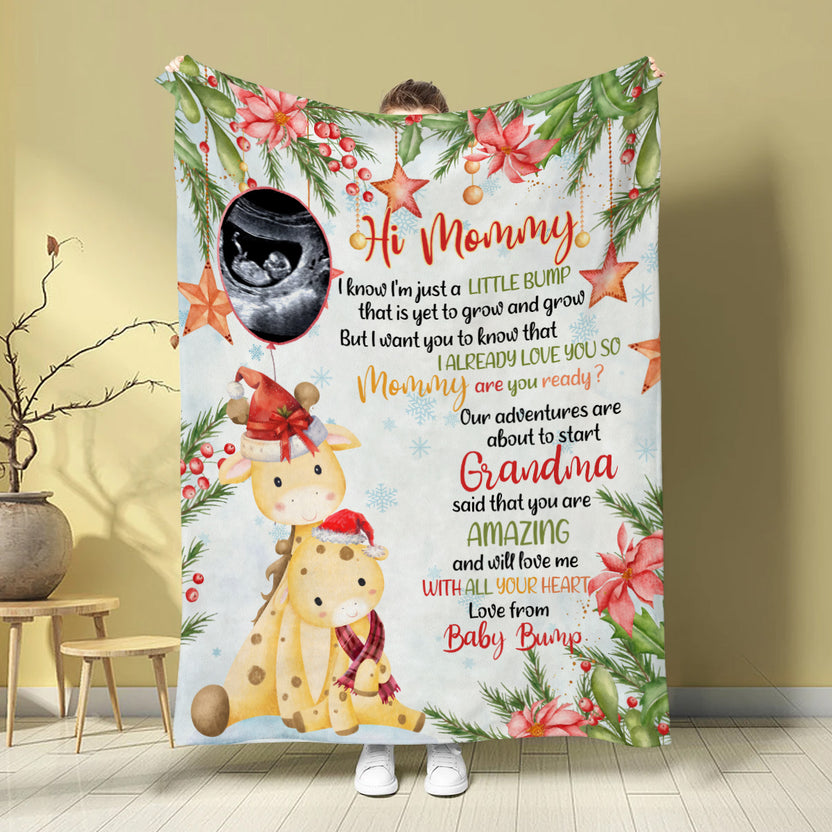 Giraffe Baby Bump Blanket, Pregnancy Announcement Gifts For New Mom Dad, Personalized Photo Fleece Sherpa Blanket, Christmas 1st Time Parents Gifts, Expecting Mom Baby Reveal Presents