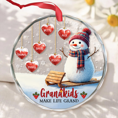 Grandma Gifts, Grandkids Make Life Grand Hearts With Names Snowflakes Grandma Grandpa Grandkids Circle Glass Ornament, Personalized Christmas Ornament, Gifts For Nana From Grandchildren