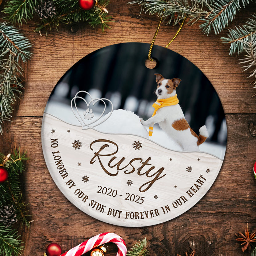 Pet Passing Gifts, No Longer By Our Side But Forever In Our Heart, Personalized Pet Memorial Ornament With Photo, Gifts For Loss Of Dog, Tree Decor Christmas Ornament