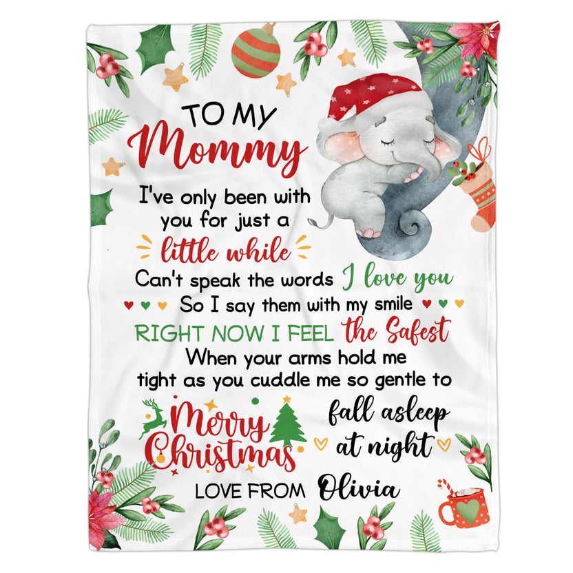 Personalized Blanket For New Mom From Newborn Baby Family Cute Elephant Sleeping I've Only Been With You Xmas Decorations Custom Name Pregnancy Gifts Fleece Sherpa Blanket For Christmas