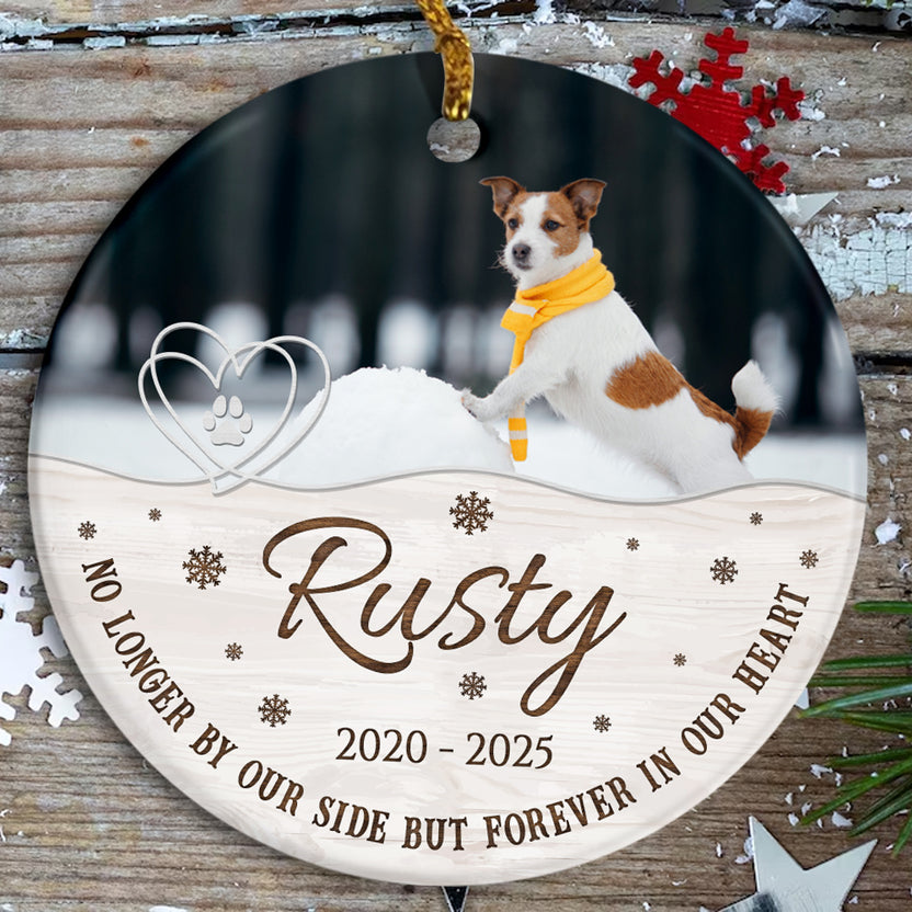 Pet Passing Gifts, No Longer By Our Side But Forever In Our Heart, Personalized Pet Memorial Ornament With Photo, Gifts For Loss Of Dog, Tree Decor Christmas Ornament