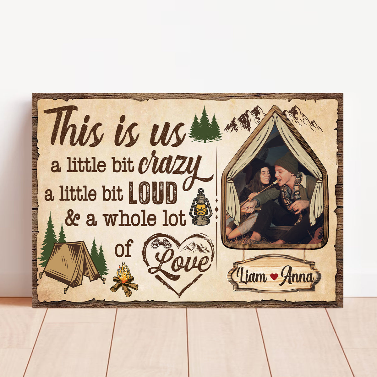 Rustic Tent Camping Couple Canvas Print, A Whole Lot Of Love Wording, Personalized Name Cabin Home Decor Canvas Wall Art, Gifts For Him Her Poster Prints Decor, Gifts For Valentine