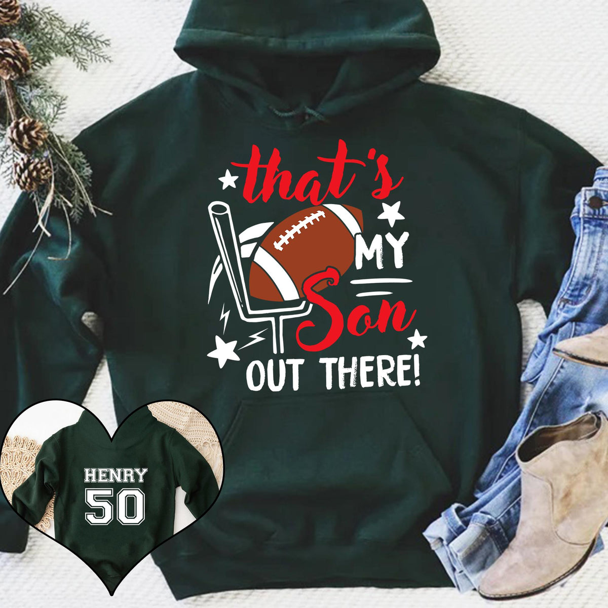 Personalized T-Shirt For Mommy From Son Boy Kids Football Gifts That's My Son Fan Football Family Mom Mother Football Games Day Custom Title And Number Short Sleeve Tops Tee Shirt