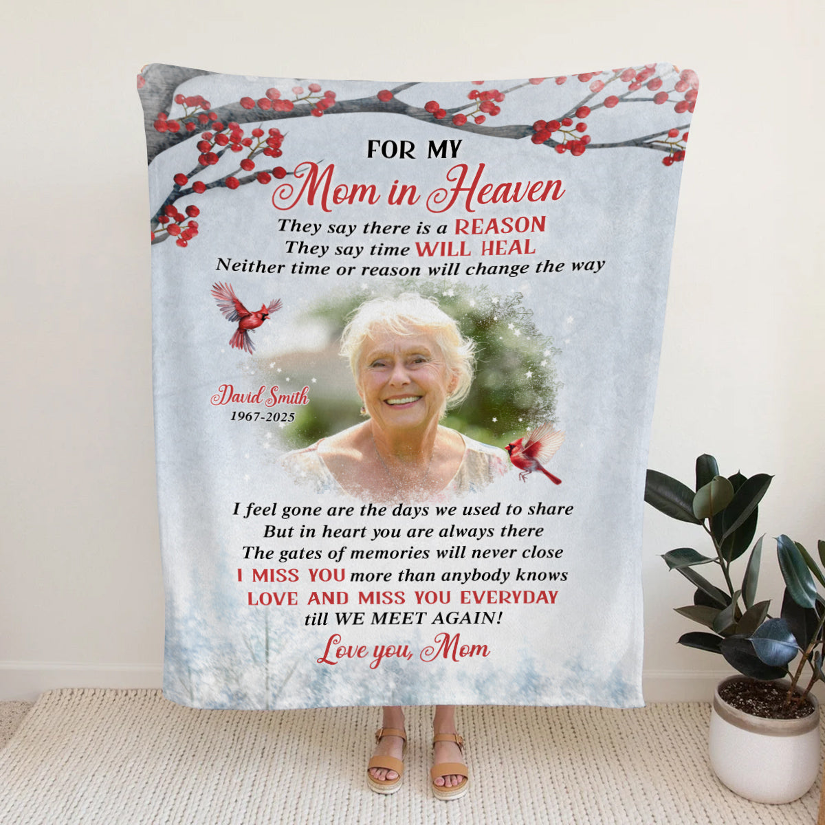 Sympathy Gifts, Memorial Blanket With Photo, Memorial Photo Upload For My Mom In Heaven Till We Meet Again, Loss Of Loved Ones Blanket, Fleece Sherpa, Funeral Gifts For Anniversary