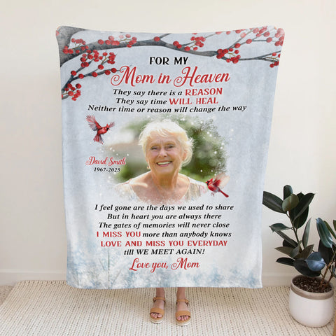 Sympathy Gifts, Memorial Blanket With Photo, Memorial Photo Upload For My Mom In Heaven Till We Meet Again, Loss Of Loved Ones Blanket, Fleece Sherpa, Funeral Gifts For Anniversary