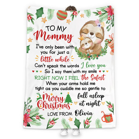 Personalized Blanket For New Mom From Newborn Baby Family Cute Sloth I've Only Been With You Christmas Decorations Custom Name Gifts For Future Mom Fleece Sherpa Blanket For Christmas