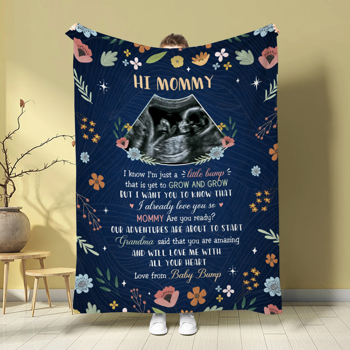 Mom To Be Gifts, Floral Printed With Baby's Sonogram Photo I Already Love You, Personalized Blanket, Gifts For New Mommy, Fleece Sherpa, New Mom Blanket For Mother's Day