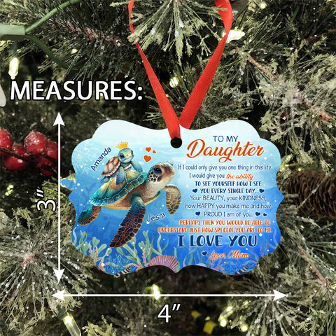 Daughter Gifts, Sea Turtle How Happy You Make Me Hand How Proud I Am Medallion Aluminum Ornament For Girls Babies From Mom Mother, Xmas Tree Decor, Gifts For Birthday Xmas Keepsake