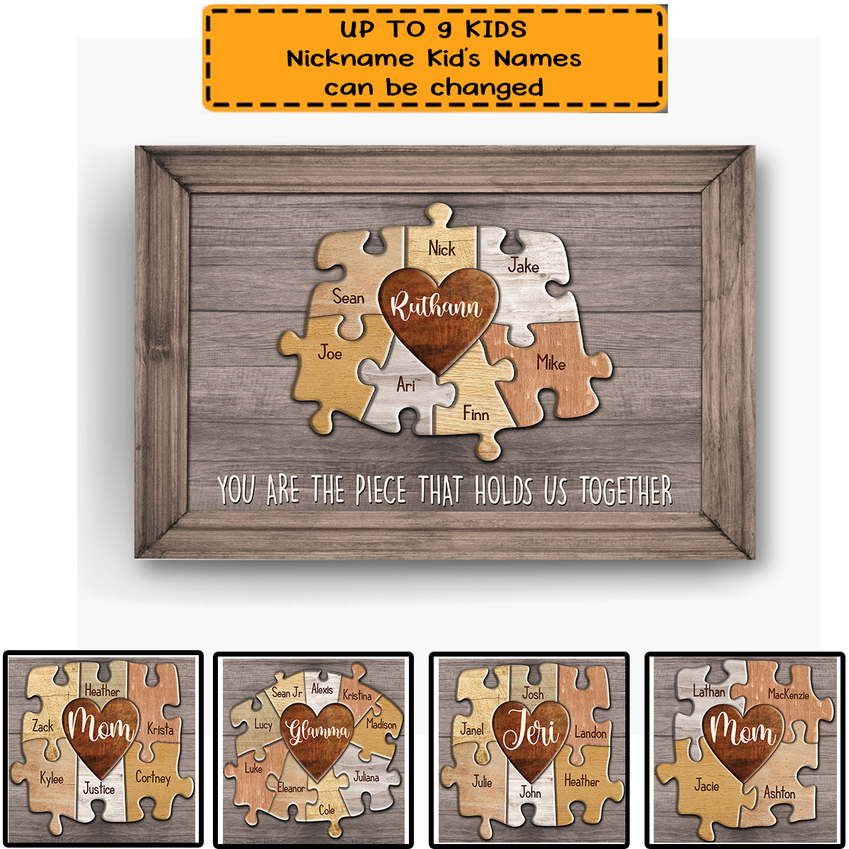 Personalized Canvas Wall Art For Mom Dad From Kids Puzzle Mom Canvas You Are The Piece That Holds Us Together Custom Multi Name Poster Prints Home Decor Family Gifts For Mom Dad