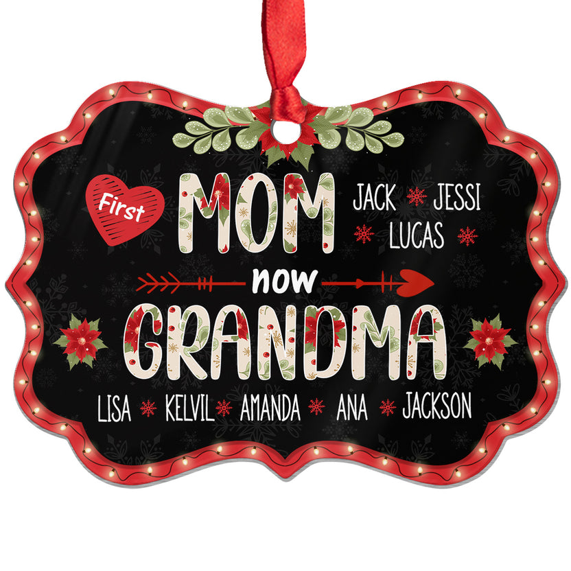 First Mom Now Grandma Ornament, Personalized Grandkids Names Christmas Gift, New Grandma Pregnancy Reveal Gift, Custom Holiday Keepsake