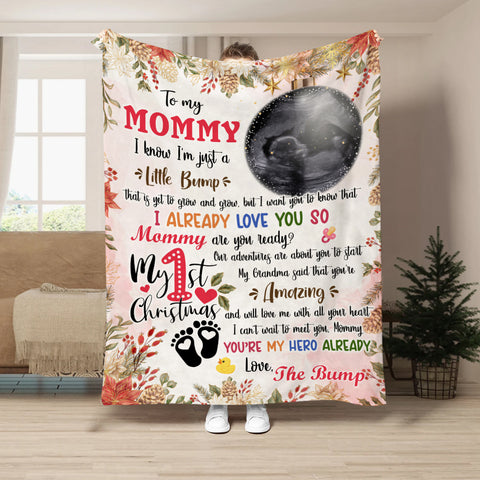 Mommy Are You Ready Baby Ultrasound With Ball Hanging Tree, First Christmas Sonogram Blanket, Expecting Mother Milestone, Holiday Keepsake, Personalized Photo Blanket, Gifts For Mom