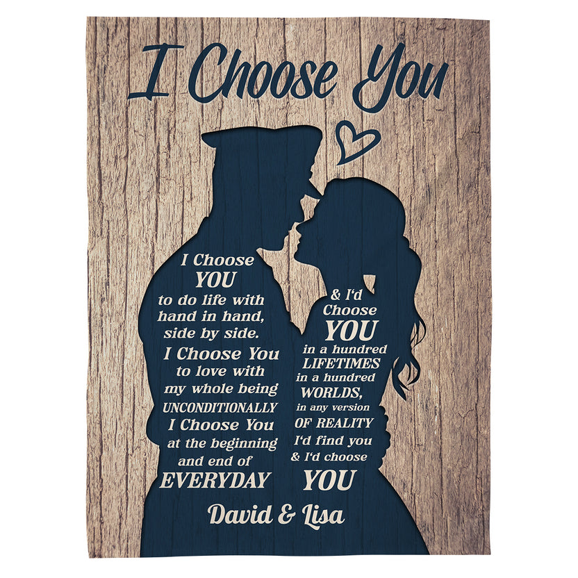 Police & His Wife/ Girlfriend Silhouette Vintage I'd Find You & I'd Choose You, Personalized Blanket, Gifts For Him Her From Honey, Custom Fleece Sherpa Blanket, Gifts For Valentines