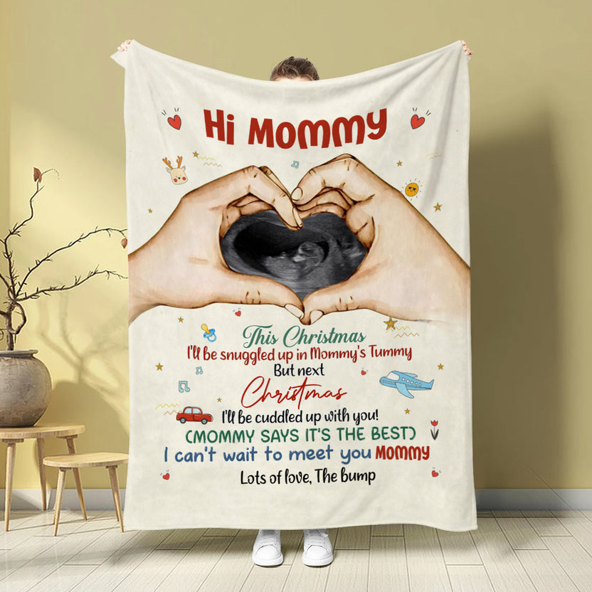 Mom To Be Gifts, This Christmas I'll Be Snuggled Up In Mommy's Tummy Baby Ultrasound, Personalized Photo Blanket, Gifts For Mommy, Fleece Sherpa, New Mom Blanket, Gifts For Christmas