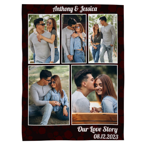Personalized Photo Blanket, “Our Love Story” Couple Blanket, Custom Names Date Throw, Romantic Anniversary Gift, Cozy Fleece Memory Blanket