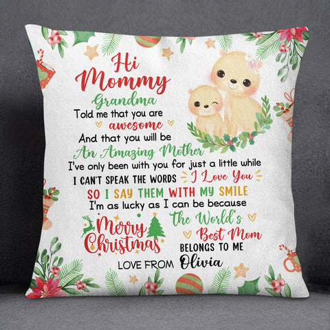 Personalized Square Pillow For New Mom From Baby Family Pregnancy Gifts Lion Grandma Told Me You Are Awesome Merry Christmas Custom Name Double Sided Sofa Couch Cushion On Christmas
