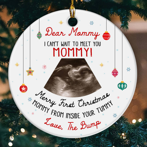 Dear Mommy Ultrasound Ornament, Merry First Christmas Mommy From The Bump, Sonogram Pregnancy Reveal Gift, Custom Photo Xmas Keepsake