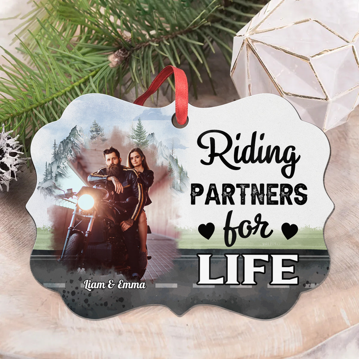 Riding Partners For Life Ornament, Motorcycle Couple Decor, Romantic Biker Love Quote, Personalized Names, Adventure Couple Keepsake, Gifts For Him Her Honey, Xmas Tree Decor Valentine