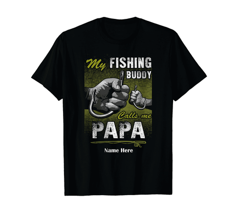 Personalized Shirt For Papa From Grandson Custom Name Hands Fist Bump My Fishing Buddy Call Me Papa Fishermen Outdoor Sport Love Papa Gifts Short Sleeve Tops Tee Shirt Gifts For Men Family
