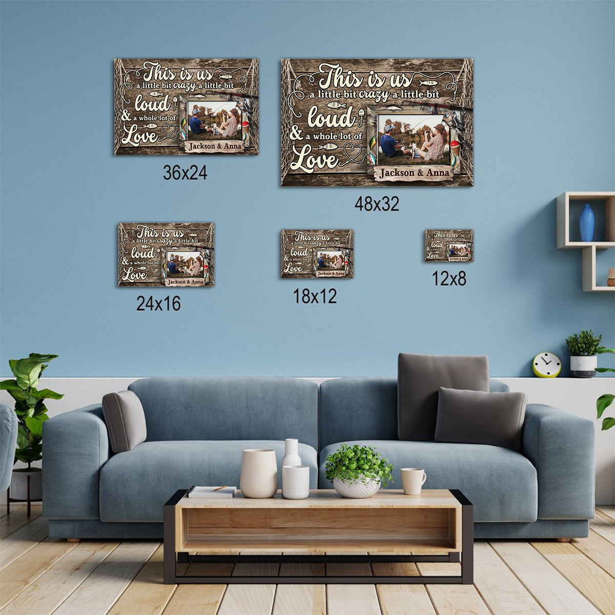 Personalized Name Fishing Canvas Artwork, A Little Bit Loud & A Whole Lot Of Love Phrase, Country Cabin Theme Decor, Personalized Canvas Wall Art, Gifts For Him Her  Poster Prints