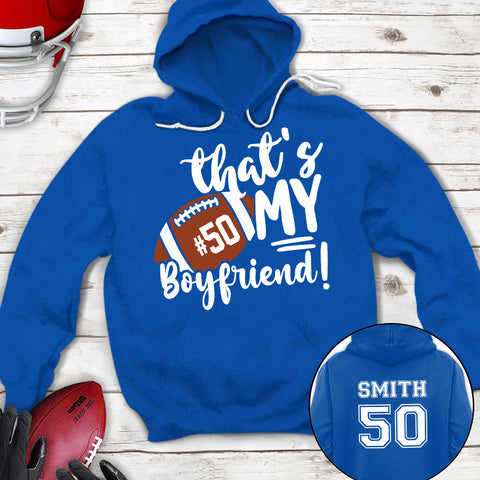 Personalized T-Shirt For Girlfriend Her Football Gifts That's My Boyfriend There For Football Girlfriend Football Family Games Day Cheer For Football Custom Title And Number Short  Tee