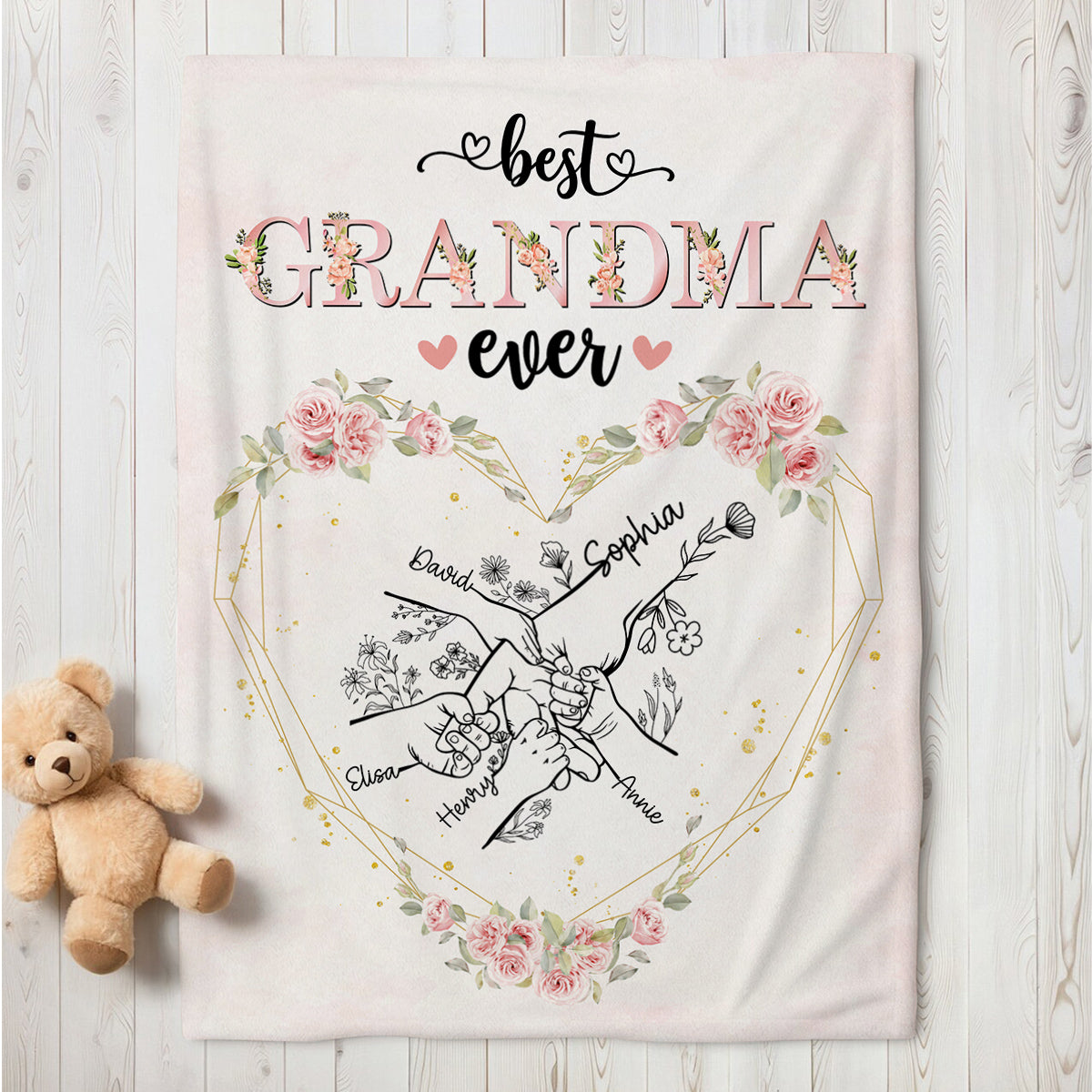 Grandma Gifts, Grandma Ever Hand In Hand Flowers Funny, Personalized Blanket, Gifts For Grandma Nana From Grandkids, Custom Fleece Sherpa Blanket, Gifts For Birthday Mother's Day