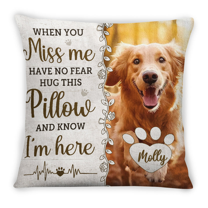 Pet Passing Gifts, When You Miss No Fear Hug This And Know I'm Here, Personalized Pet Memorial Pillow, Gifts For Loss Of Dog Loss Dog Angel, Sofa Couch Cushion, In Memory Of Dog Gifts