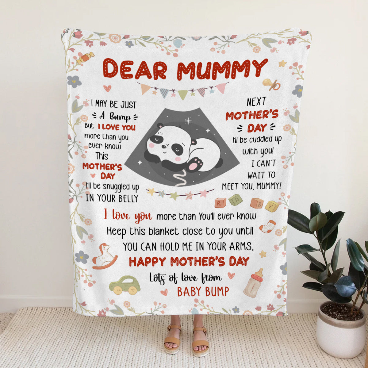 Mom To Be Gifts, I Can't Wait To Meet You 1st Mothers Day Baby Panda Sleeping In Mommy's Belly , Personalized Blanket, Gifts For New Mommy, Fleece Sherpa Blanket For Mother's Day