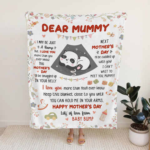 Mom To Be Gifts, I Can't Wait To Meet You 1st Mothers Day Baby Panda Sleeping In Mommy's Belly , Personalized Blanket, Gifts For New Mommy, Fleece Sherpa Blanket For Mother's Day
