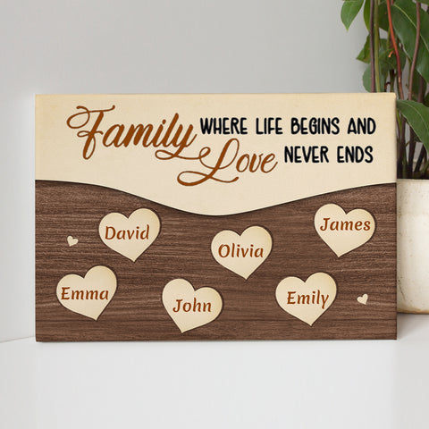 Gifts For Family, Family Together Life Begins Wooden Hearts, Personalized Canvas Wall Art, Gifts For Parents Family, Poster Prints Home Decor, Family Wall Decor, Gifts For Birthday