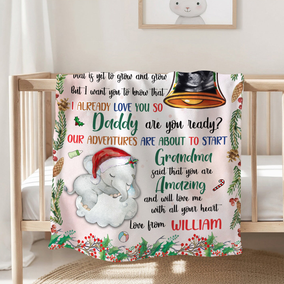 New Dad Gifts, Baby Ultrasound In Bell And Elephant Daddy Are You Ready Our Adventures Blanket, Gifts For New Daddy, Fleece Sherpa, New Dad Blanket, Gifts For Xmas