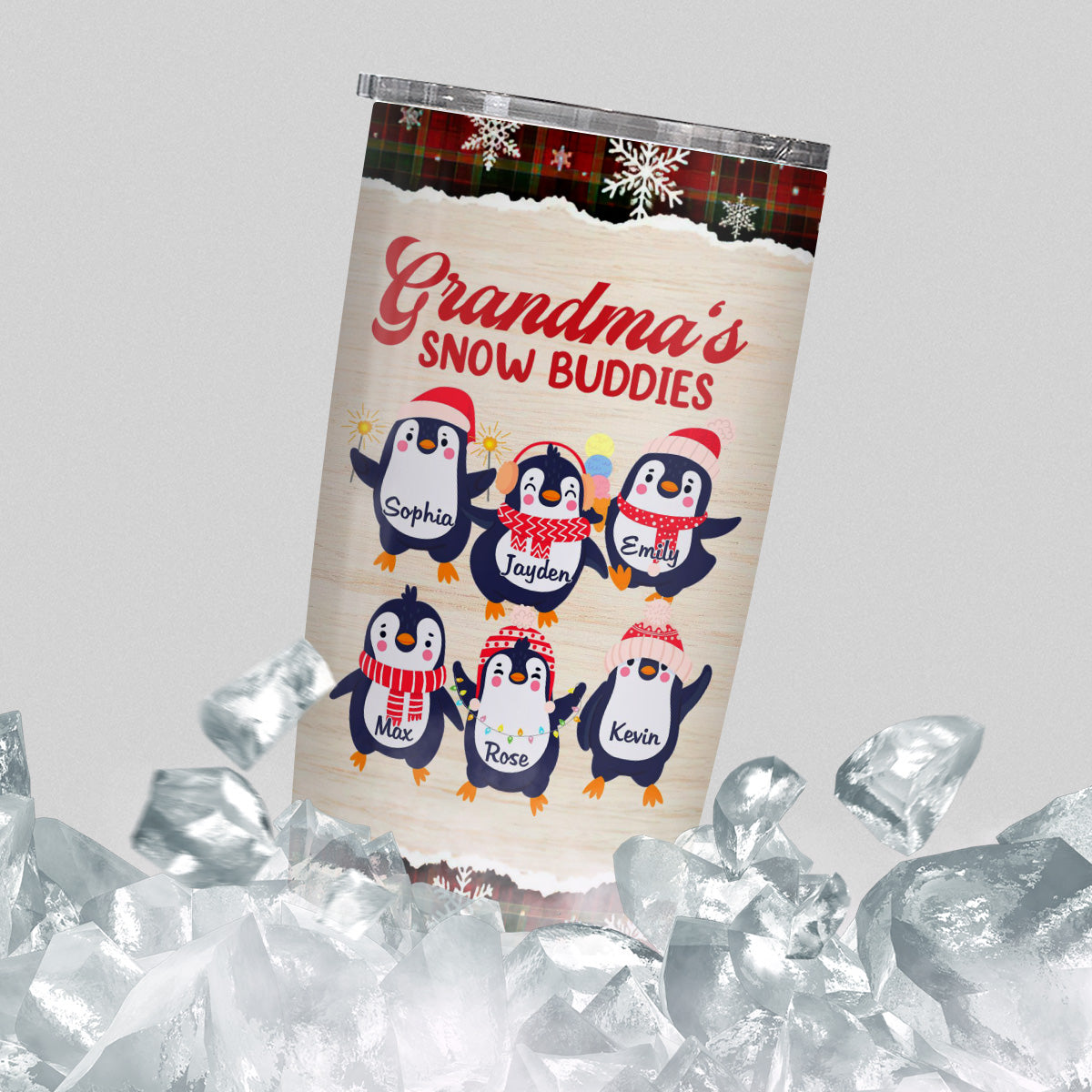 Christmas Penguin, Grandmas Buddies Insulated Tumbler, Stainless Steel Beverage Cup, Penguin Xmas Cup, Custom Grandkids Drinkware, Personalized Tumbler, Gifts For Nana From Grandkids