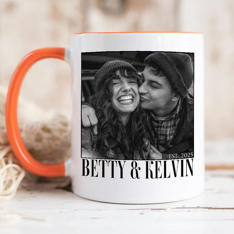 Couple Photo Mug, Personalized Name Custom Black White Photo, Romantic Matching Couple, Personalized Coffee Mug, Gifts For Him Her Honey, Ceramic 11 15oz Cup, Gifts For Valentine