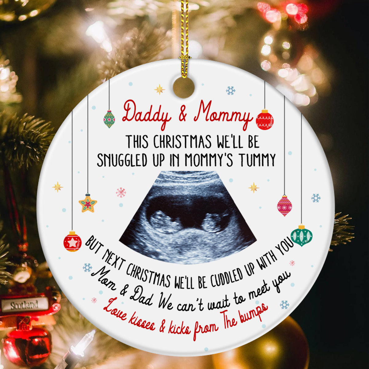 Twins Ultrasound Ornament, Daddy & Mommy Christmas Quote, Custom Sonogram Photo, Pregnancy Reveal Gift, Expecting Parents Ceramic Keepsake