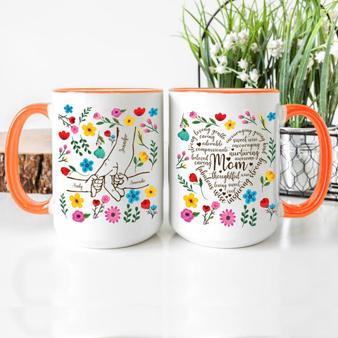 Gifts For Mother, Mom Thoughtful Awesome Sweet Love Holding Mom's Hand Flower, Personalized Coffee Mug, Gifts For Mother From Daughter Son, Ceramic Cup 11 15oz Cup, Gifts For Birthday