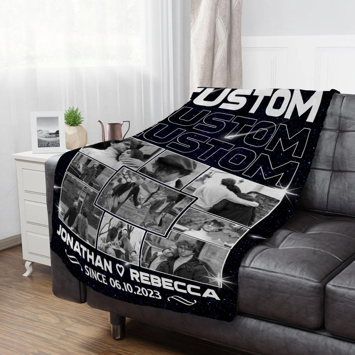 Custom Personalized Photo Blanket, Name And Since Date, Soft Blanket With Picture , Couple Memory With Photo Layout Gifts For Him Her Honey, Custom Fleece Sherpa