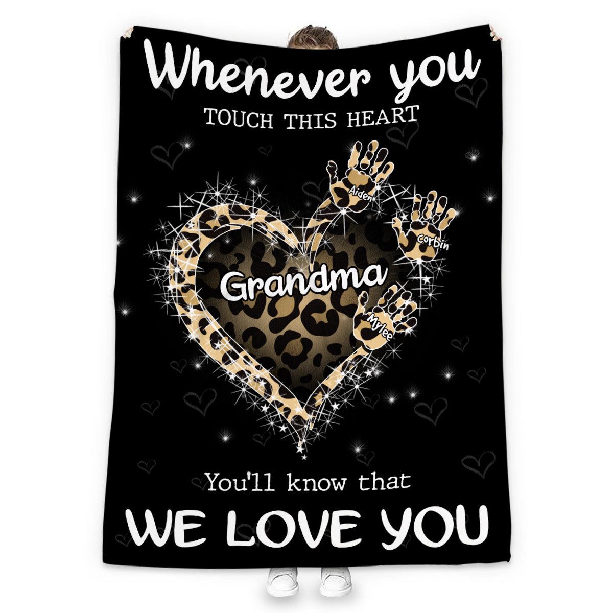 Grandma Gifts, Whenever You Touch This Heart Handprints, Personalized Blanket, Gifts For Grammy From Grandson, Custom Fleece Sherpa Blanket, Gifts For Christmas