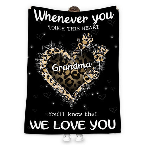 Grandma Gifts, Whenever You Touch This Heart Handprints, Personalized Blanket, Gifts For Grammy From Grandson, Custom Fleece Sherpa Blanket, Gifts For Christmas