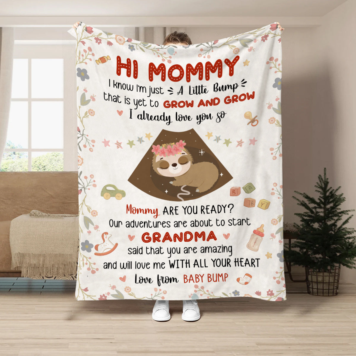 Mom To Be Gifts, I Already Love You Cute Baby Sloth Sleeping Ultrasound Mommy's Tummy , Personalized Blanket, Gifts For Mom To Be, Fleece Sherpa, New Mother Blanket For Mother's Day